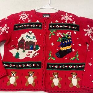 Studio Red Holiday Sweater with Bears and Snowflakes